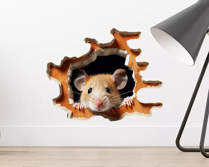 Realistic mouse in hole 3d wall sticker, baseboard or staircase vinyl decor, cute room decor, housewarming gift, mouse wall decal for home