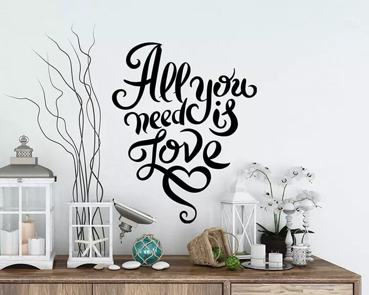 All you need is love quote wall decal for bedroom, romantic vinyl decor
