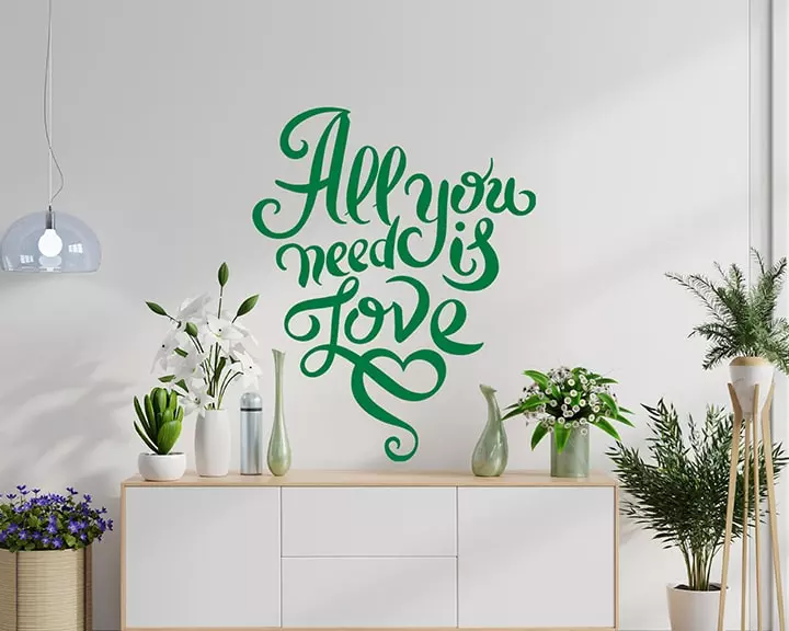 All you need is love quote wall decal for bedroom, romantic vinyl decor